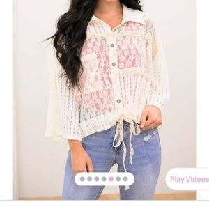 POL Cream Lace Button-Up Blouse